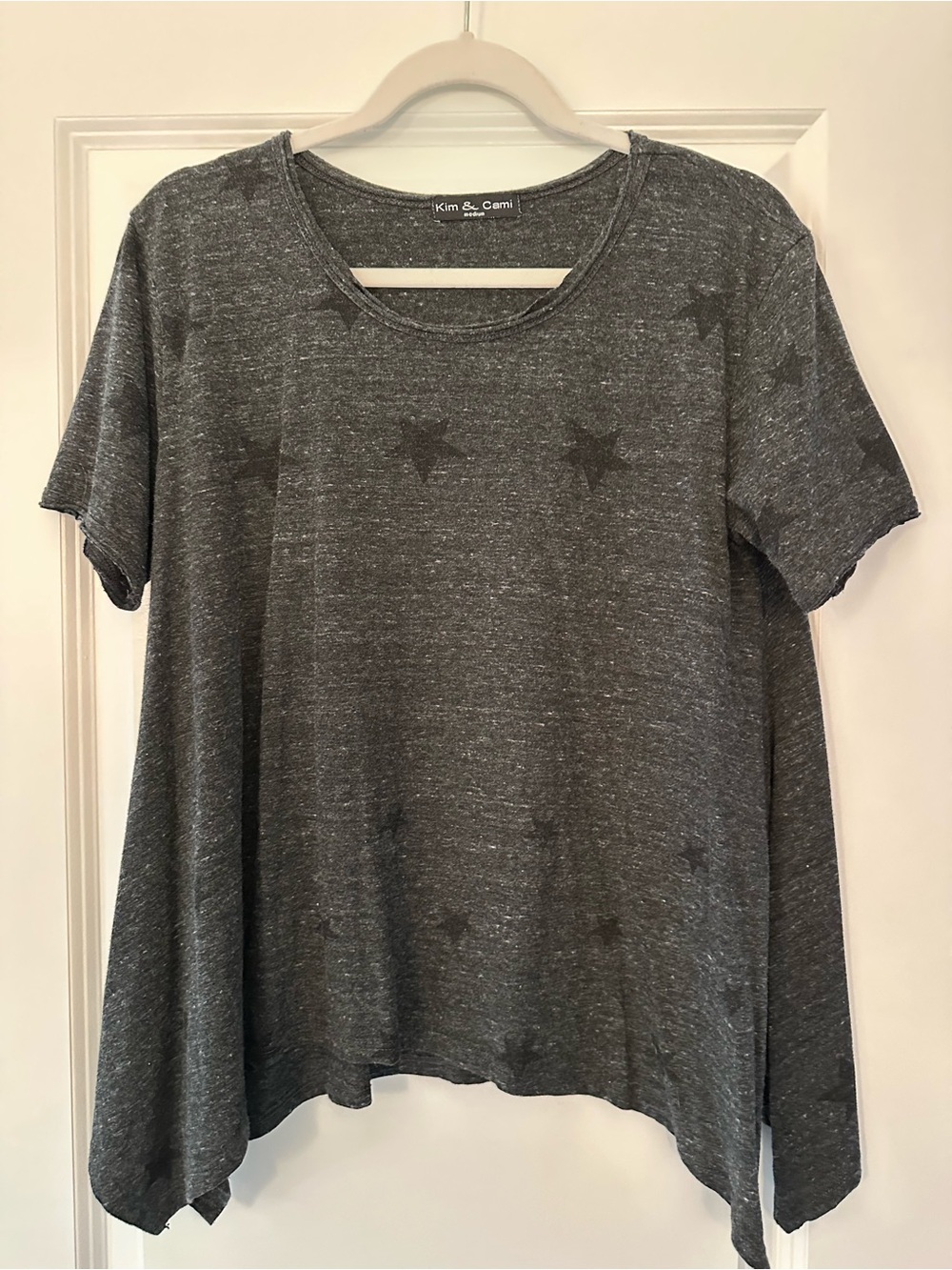 Kim & Cami Gray Star-Print Short Sleeve Tee